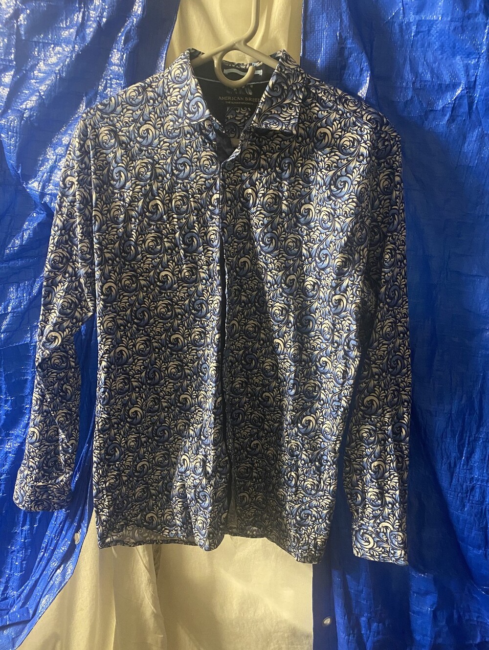American Breeze Men's Navy Swirl Print Button-Down Shirt